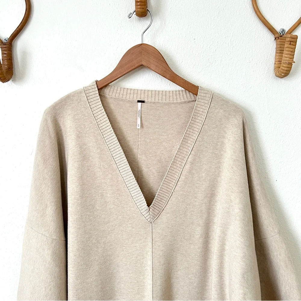 Free People Oversized Cream Sweater Midi Dress with Balloon Sleeves - Picture 2 of 11